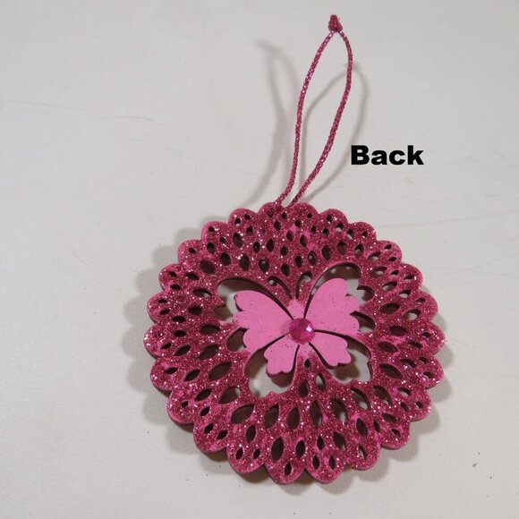 Deep Pink Round Butterfly Laser Cut Wooden Ornament (Double Sided) #2 - Picture 4 of 7